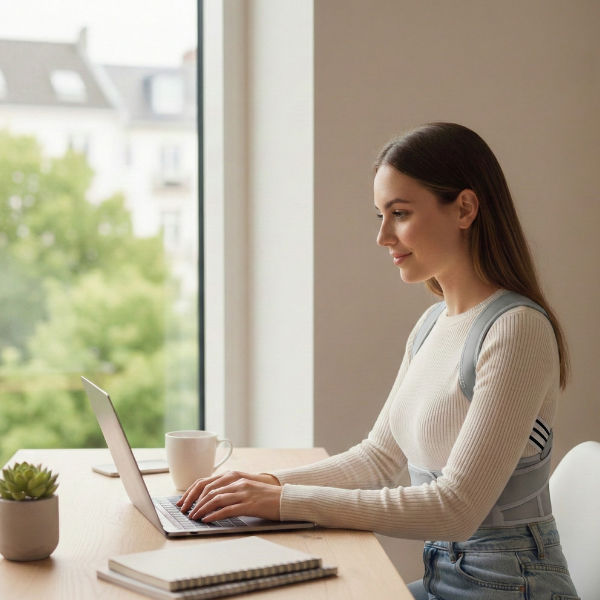 ergonomic posture sitting at desk spine alignment illustration healthy posture lifestyle